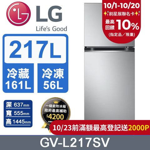 LG 樂金 217L 智慧變頻雙門冰箱 GV-L217SV (星辰銀)