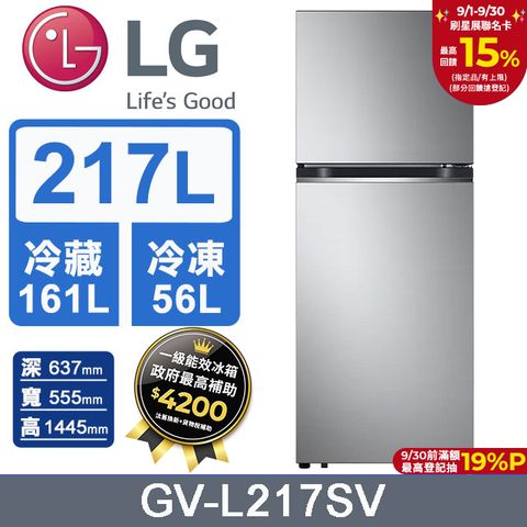 LG樂金 217L 智慧變頻雙門冰箱GV-L217SV(星辰銀)