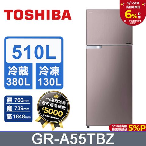 TOSHIBA 東芝 510公升雙門變頻冰箱GR-A55TBZ(N)(典雅金)
