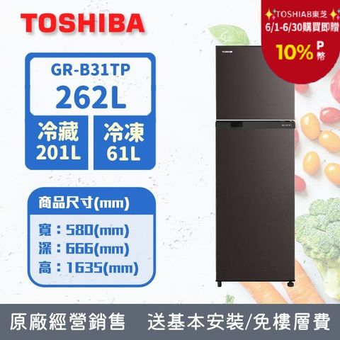 TOSHIBA東芝262公升雙門變頻冰箱GR-B31TP(SK)(銀河灰)