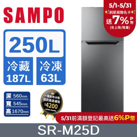 SAMPO 聲寶 250L一級變頻雙門冰箱 SR-M25D