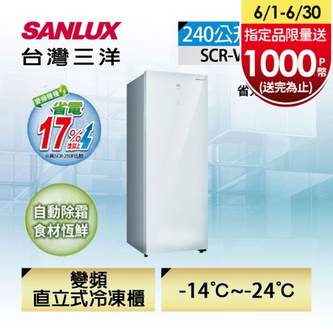 時尚家居，無霜變頻【台灣三洋Sanlux】240公升直立式變頻無霜冷凍櫃(SCR-V248GF)
