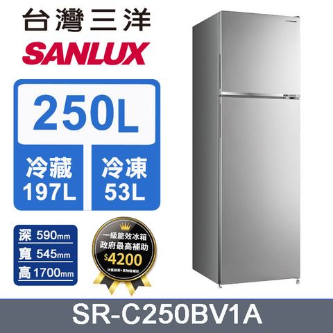 小廚房 大空間【SANLUX 台灣三洋】250L 變頻雙門冰箱 (SR-C250BV1A)