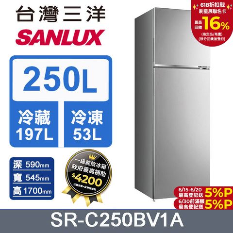【SANLUX 台灣三洋】250L 變頻雙門冰箱 (SR-C250BV1A)