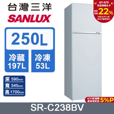 【SANLUX 台灣三洋】250L 變頻雙門冰箱 (SR-C238BV)