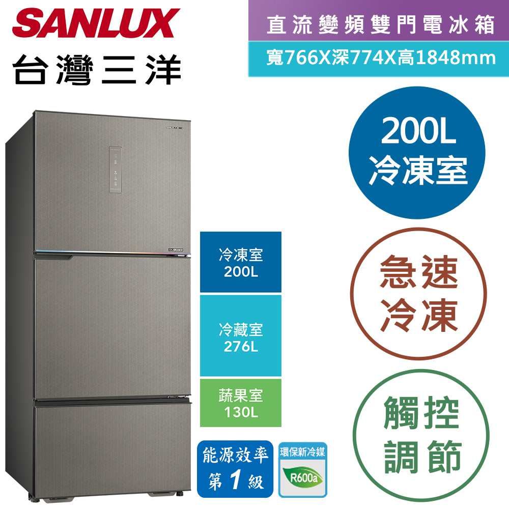 SANLUX 台灣三洋】606L 變頻大冷凍室一級三門電冰箱(SR-V610C