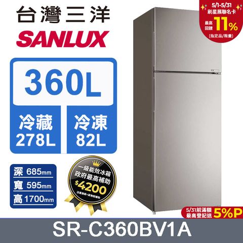 【SANLUX 台灣三洋】360L 1級變頻雙門電冰箱 (SR-C360BV1A)
