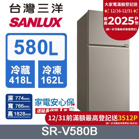 SANLUX 台灣三洋 580L 變頻大蔬果室一級雙門電冰箱 (SR-V580B)