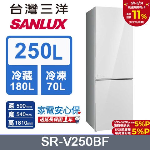 SANLUX 台灣三洋 250L 變頻下冷凍一級雙門電冰箱 SR-V250BF