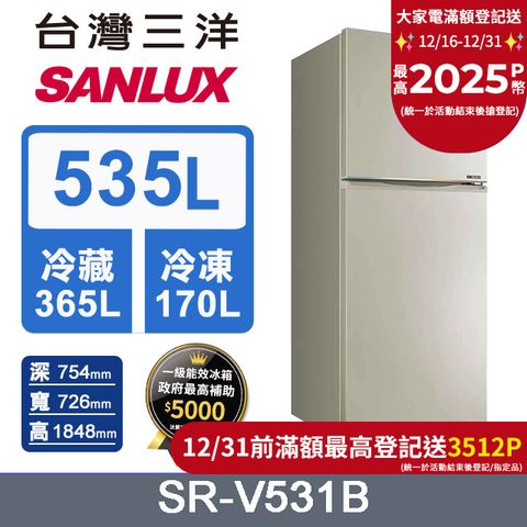 SANLUX 台灣三洋 535L 變頻大冷凍室一級變頻雙門電冰箱 (SR-V531B)