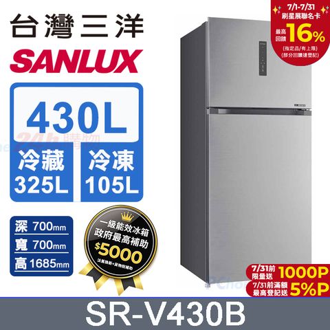 【SANLUX 台灣三洋】430L 一級變頻大蔬果室雙門冰箱 (SR-V430B)