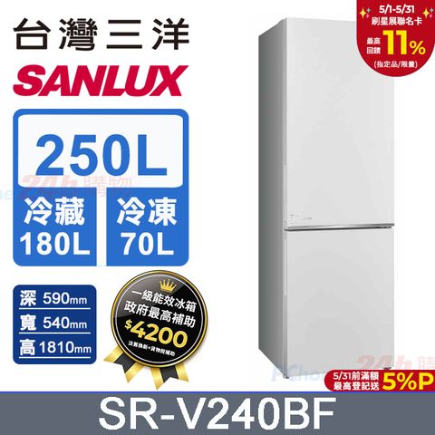 SANLUX 台灣三洋 250L 變頻下冷凍一級雙門電冰箱 (SR-V240BF)