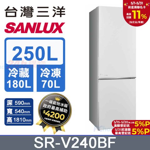 SANLUX 台灣三洋 250L 變頻下冷凍一級雙門電冰箱 (SR-V240BF)