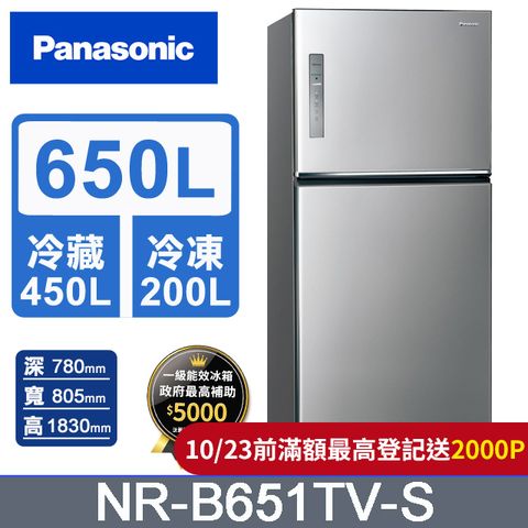 Panasonic 國際牌 無邊框鋼板650公升雙門冰箱NR-B651TV-S(晶漾銀)