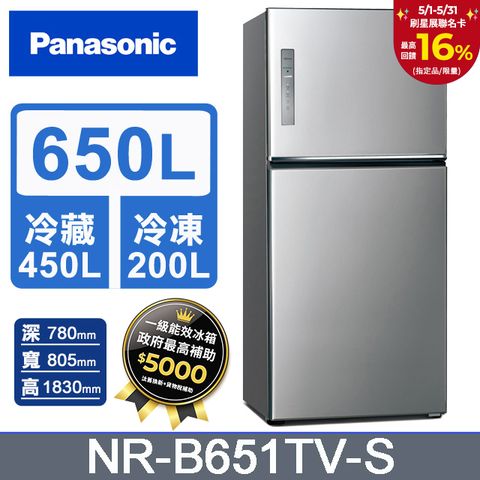 Panasonic 國際牌 無邊框鋼板650公升雙門冰箱NR-B651TV-S(晶漾銀)