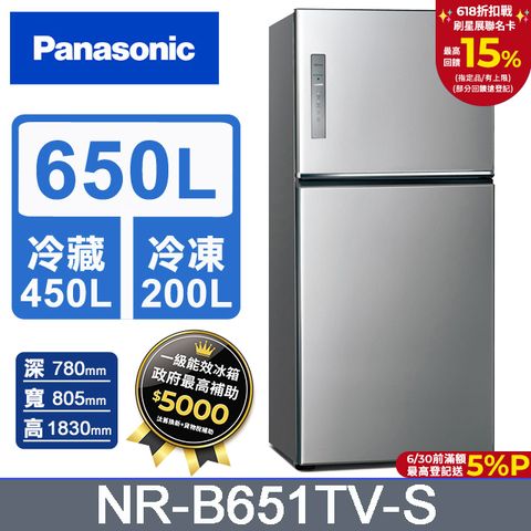 Panasonic 國際牌 無邊框鋼板650公升雙門冰箱NR-B651TV-S(晶漾銀)