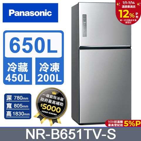 Panasonic國際牌 無邊框鋼板650公升雙門冰箱NR-B651TV-S(晶漾銀)