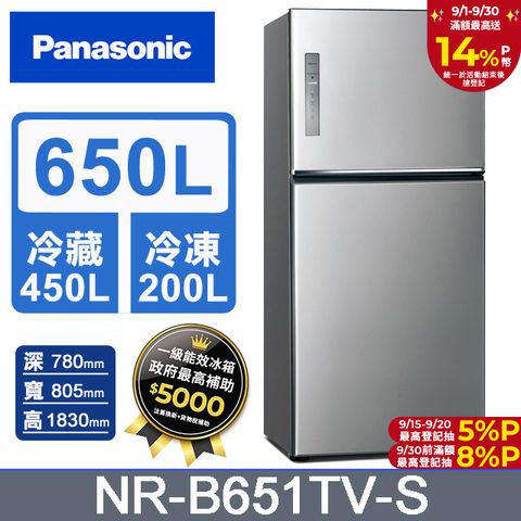Panasonic國際牌 無邊框鋼板650公升雙門冰箱NR-B651TV-S(晶漾銀)