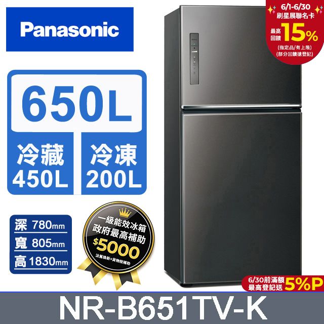 Panasonic 國際牌 650公升無邊框鋼板雙門冰箱 NR-B651TV-K (晶漾黑)