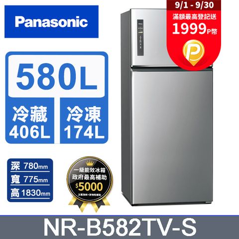 Panasonic 國際牌 無邊框鋼板580公升雙門冰箱NR-B582TV-S(晶漾銀)