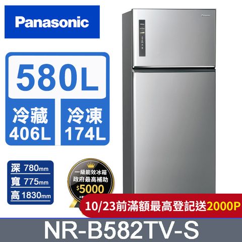 Panasonic 國際牌 無邊框鋼板580公升雙門冰箱NR-B582TV-S(晶漾銀)