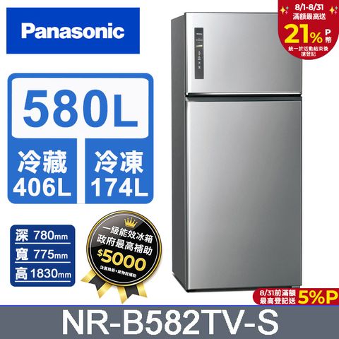 Panasonic 國際牌 580公升無邊框鋼板雙門冰箱 NR-B582TV-S (晶漾銀)
