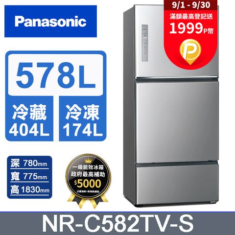 Panasonic 國際牌 無邊框鋼板578公升三門冰箱NR-C582TV-S(晶漾銀)