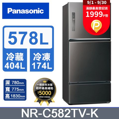 Panasonic 國際牌 無邊框鋼板578公升三門冰箱NR-C582TV-K(晶漾黑)