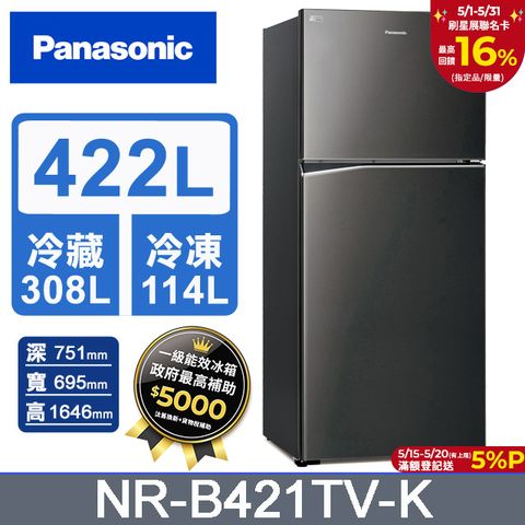 Panasonic 國際牌 ECONAVI 422公升雙門冰箱NR-B421TV-K(晶漾黑)