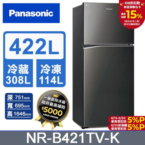 Panasonic國際牌 ECONAVI 422公升雙門冰箱NR-B421TV-K(晶漾黑)