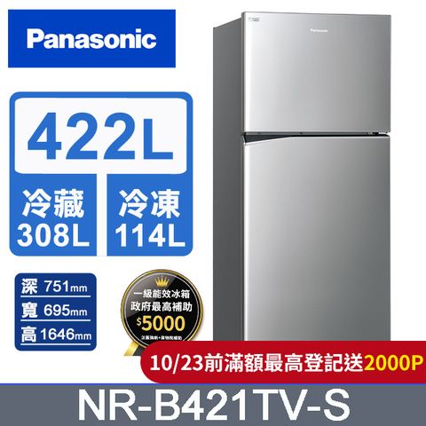 Panasonic 國際牌 ECONAVI 422公升雙門冰箱NR-B421TV-S(晶漾銀)