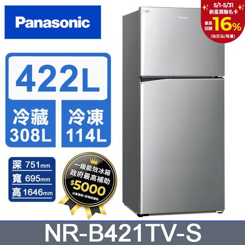 Panasonic 國際牌  ECONAVI 422公升雙門冰箱NR-B421TV-S(晶漾銀)