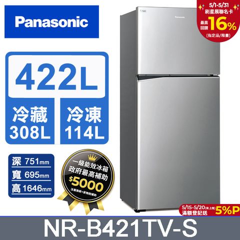 Panasonic 國際牌 ECONAVI 422公升雙門冰箱NR-B421TV-S(晶漾銀)