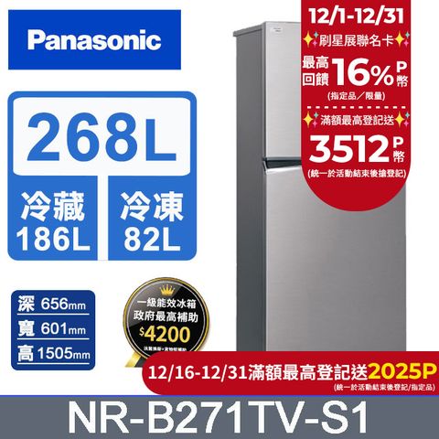 Panasonic 國際牌 ECONAVI 268公升雙門冰箱NR-B271TV-S1(晶鈦銀)