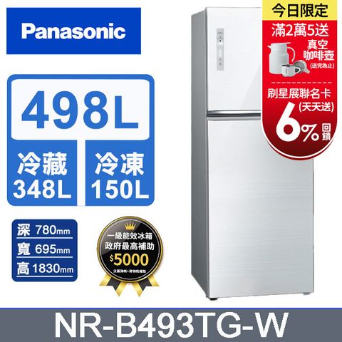 Panasonic國際牌 無邊框玻璃498公升雙門冰箱NR-B493TG-W(翡翠白)含基本運送+拆箱定位+回收舊機
