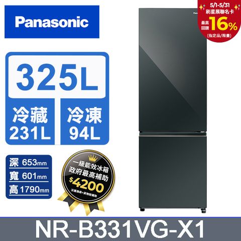 Panasonic 國際牌 325公升雙門冰箱NR-B331VG-X1(鑽石黑)