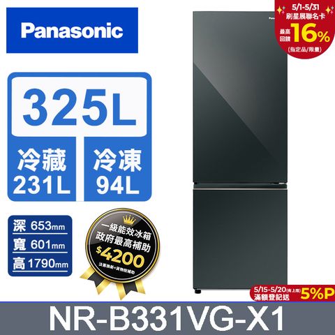 Panasonic 國際牌 325公升雙門冰箱NR-B331VG-X1(鑽石黑)