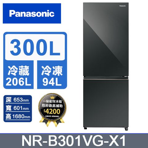 Panasonic國際牌 300公升雙門冰箱NR-B301VG-X1(鑽石黑)含基本運送+拆箱定位+回收舊機