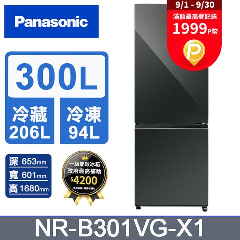 Panasonic 國際牌 300公升雙門冰箱NR-B301VG-X1(鑽石黑)