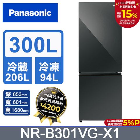 Panasonic 國際牌 300公升雙門冰箱NR-B301VG-X1(鑽石黑)