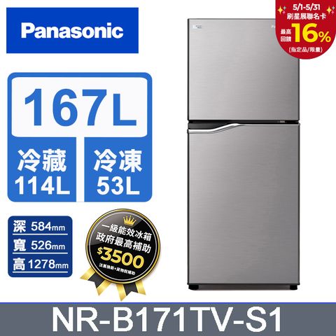 Panasonic 國際牌 ECONAVI 167公升雙門冰箱NR-B171TV-S1(晶鈦銀)