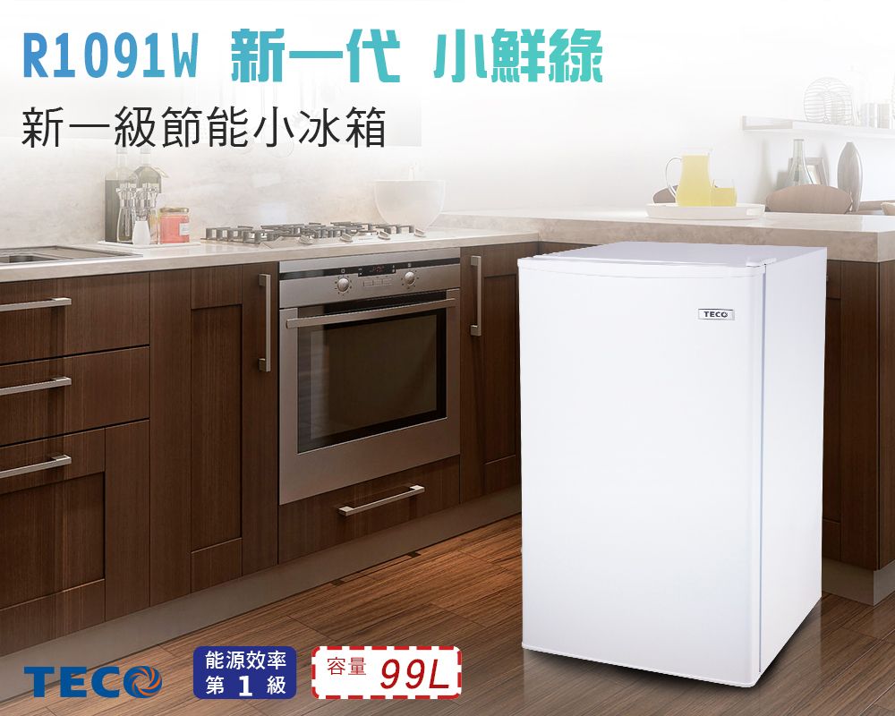 R1091W 新一代 小鮮綠新一級節能小冰箱能源效率第1級容量 TECO