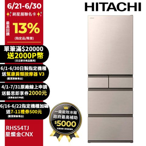HITACHI 日立 537公升日本原裝變頻五門冰箱 RHS54TJ星燦金(CNX)