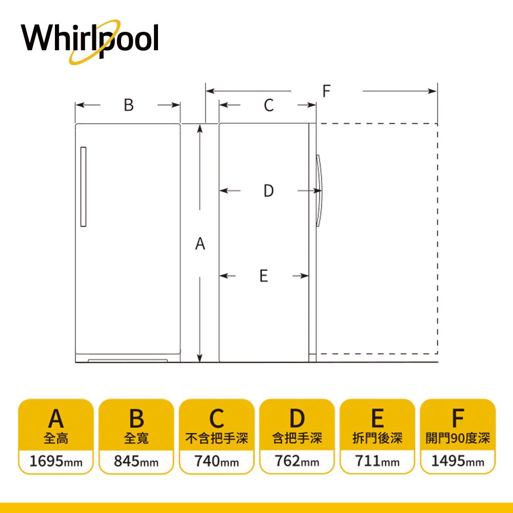 Whirlpool 惠而浦 560公升直立式冰櫃WZF79R20DW(福利品)