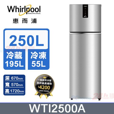 Whirlpool 惠而浦 250公升變頻雙門冰箱 WTI2500A (星空銀)