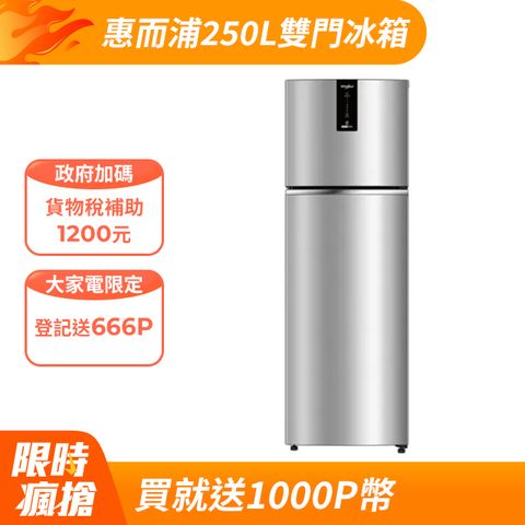 Whirlpool 惠而浦 250公升變頻雙門冰箱 WTI2500A (星空銀)