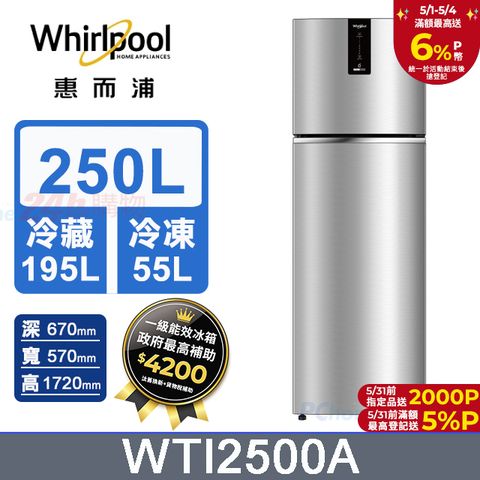 Whirlpool 惠而浦 250公升變頻雙門冰箱 WTI2500A (星空銀)