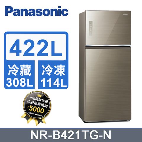 Panasonic 國際牌 422L玻璃雙門變頻冰箱 NR-B421TG-N(翡翠金)《含基本運送+拆箱定位+回收舊機》