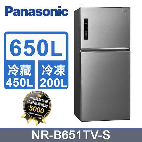 Panasonic 國際牌 650L雙門變頻冰箱 NR-B651TV-S(晶漾銀)《含基本運送+拆箱定位+回收舊機》