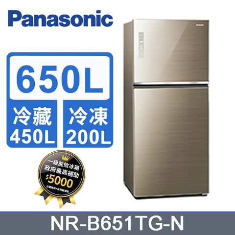 Panasonic 國際牌 650L玻璃雙門變頻冰箱 NR-B651TG-N(翡翠金)《含基本運送+拆箱定位+回收舊機》